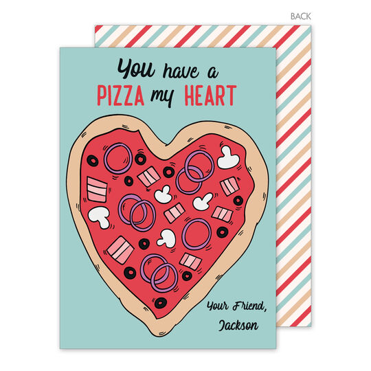 Green Pizza My Heart Valentine Exchange Cards